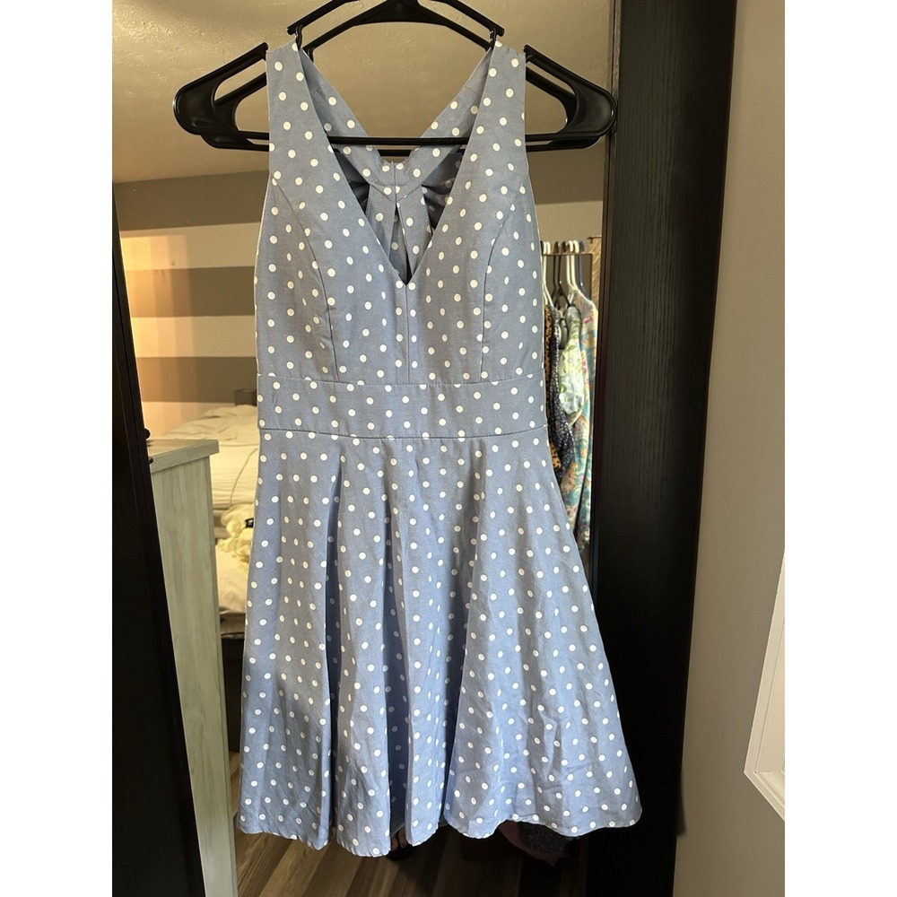 City Studio Womens polka dot dress Size 5 light blue mini summer Back Bow dress